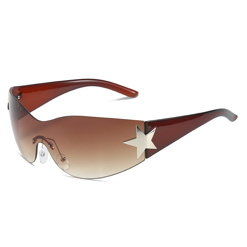 Women's fashion glasses 新款连体无框墨镜 欧美潮流弧形个性太阳镜时尚骑行户外眼镜批发