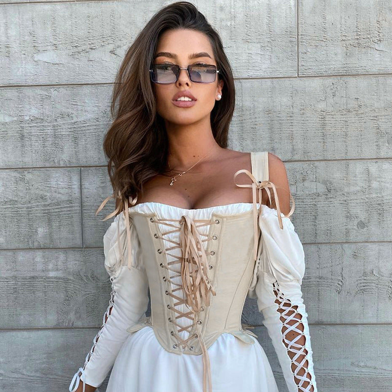 Free shipping Tattoo A21TP175 foreign trade women's clothing summer new fashion strap fishbone waist slim sleeveless sexy European and American top tops