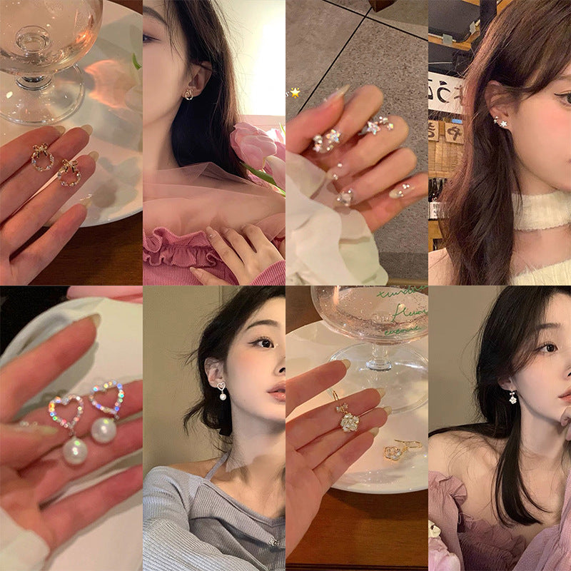925银针珍珠锆石耳环女韩国ins迷你款耳钉小众气质森系耳饰女批发