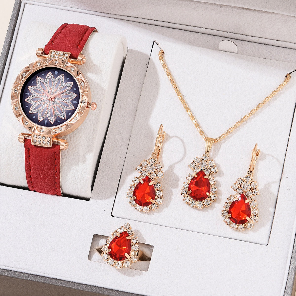 Fashion women's watchHot Sale Women's Elegant Exquisite Creative Gift Suit Diamond-Embedded Watch Ornament 4pcs/Set Wrist Watch without Gift Box