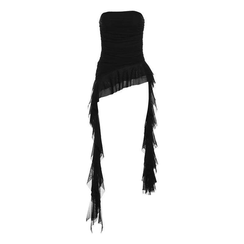 Free shipping Tattoo Cross-border 2024 European and American style spring new women's clothing solid color slim-fit street fashion one-word neck sleeveless pleated top tops