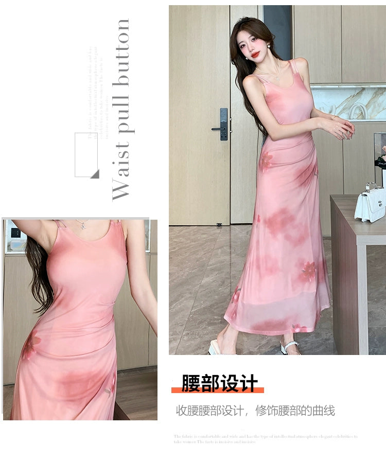 Fashion women's wear Gentle Pink Mori Dress Design Sleeveless Camisole Dress Women's Summer Fashion Tie-Dye A- line Dress
