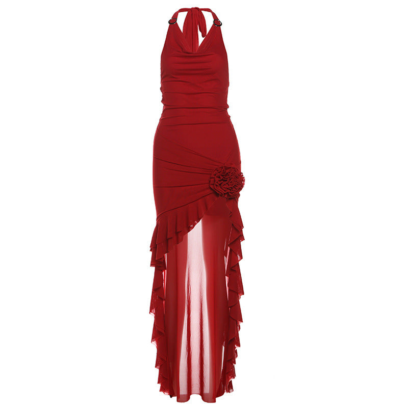 Free shipping  spring and summer new women's clothing solid color sexy neck slim waist dress dress