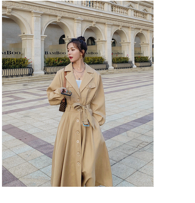 Fashion women's wear Real Shot Large Skirt Windbreaker Dress Women's Mid-Length 2024 Autumn and Winter Clothing New Waist Trimming Fashion Fashion Coat