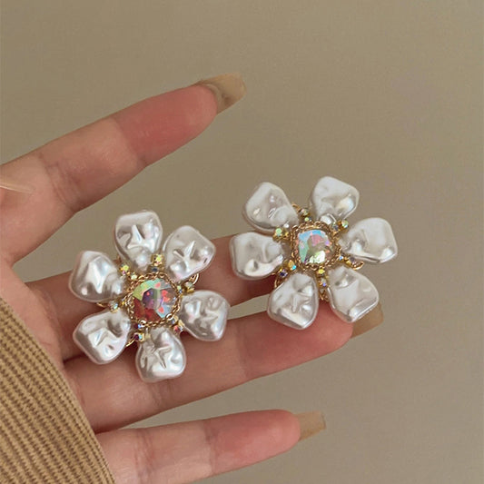 银针法式复古珍珠花朵耳环女气质高级感爆款耳钉时尚轻奢耳饰批发