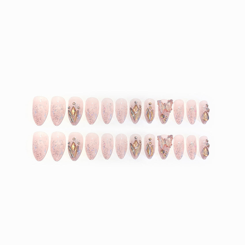 Fashion  nail Wear Armor Internet Celebrity Pure Desire Rhinestone Fake Nails Crystal Butterfly Nail Stickers Removable Finished Product New X68