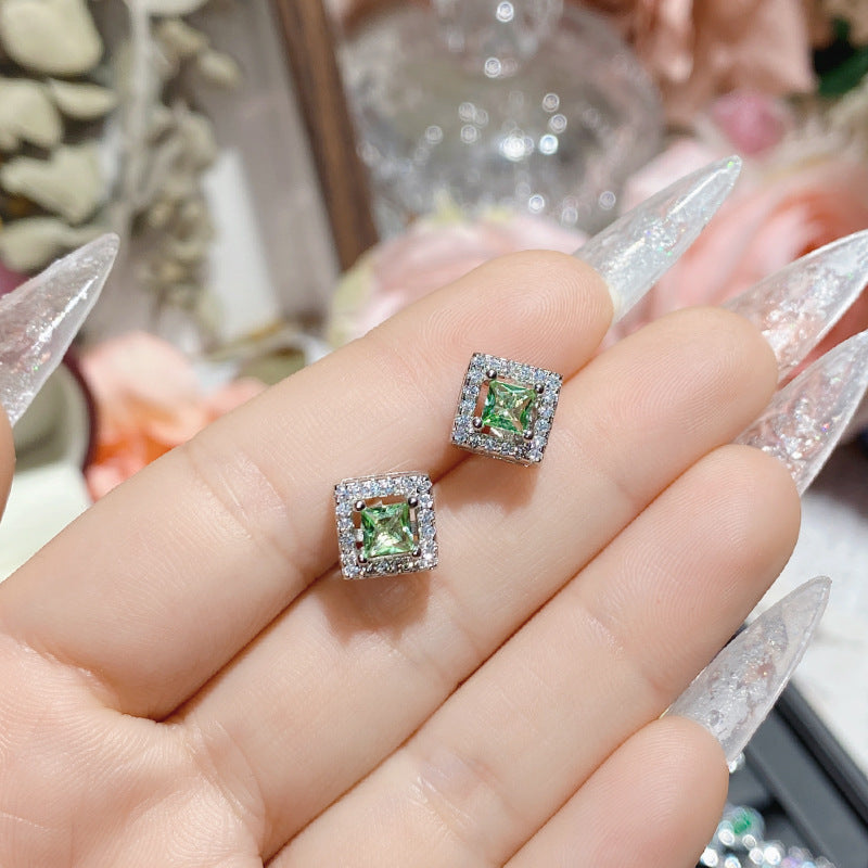 山茶轻奢重工仿祖母绿花朵耳环 镀金绿玛瑙蝴蝶耳坠彩宝直播货源