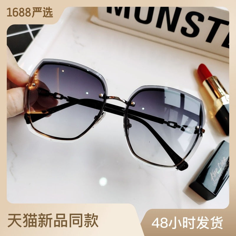Women's fashion glasses 无框切边太阳镜2023新款女士防晒墨镜显瘦太阳眼镜防紫外线高级感