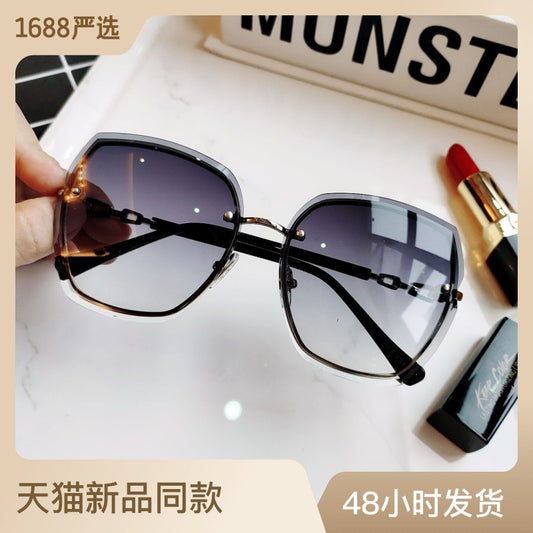 Women's fashion glasses 无框切边太阳镜2023新款女士防晒墨镜显瘦太阳眼镜防紫外线高级感