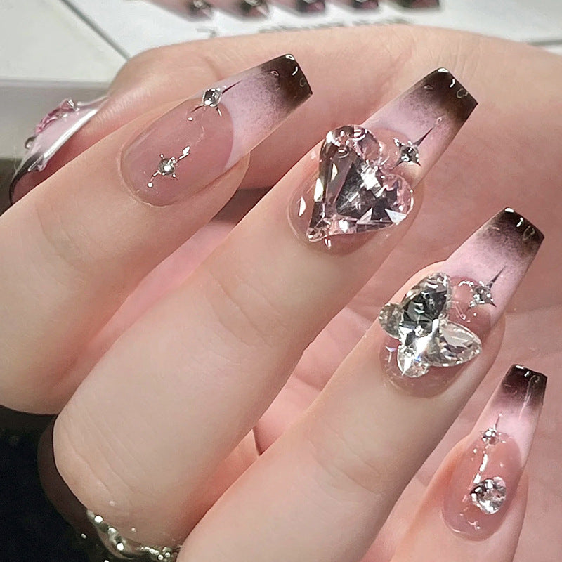 Fashion  nail New Nail Beauty Wear Nail Ins Advanced Pure Desire Wind Rhinestone Nail Patch Wear Nail Diamond Nail Stickers U1