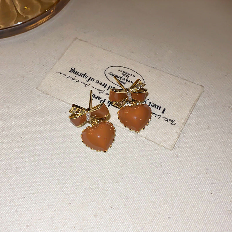 美拉德咖色欧美夸张爱心耳环复古个性高级感耳钉时尚百搭耳饰批发