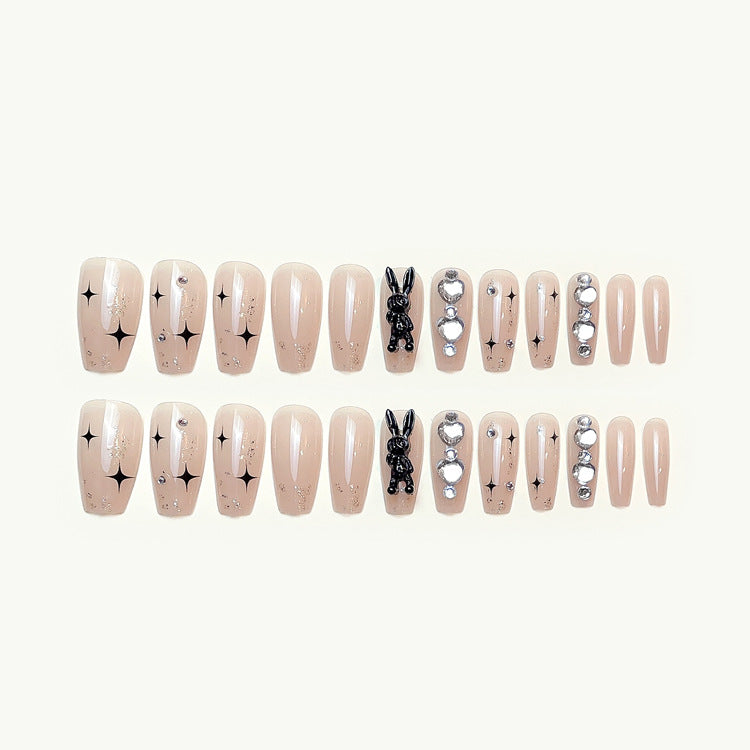 Fashion  nail Dark Rabbit Rhinestone Fake Nail Patch Finished Nail Beauty Removable Wearable Nail Stickers A1