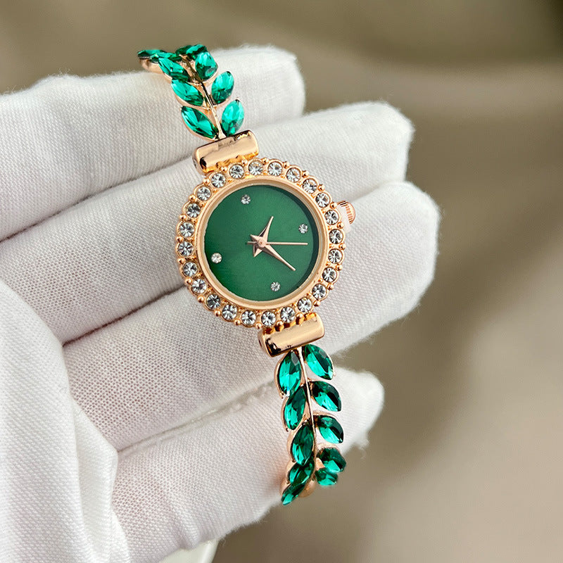 Fashion women's watch2023 New Fashion Diamond Leaf round Women's Watch Simple Dial Free Adjustment Exclusive for Cross-Border Gift Watch