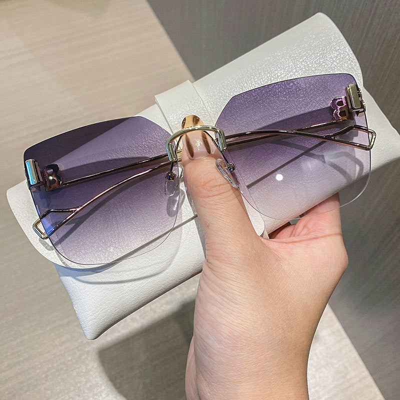 Women's fashion glasses 2022新款跨境B家无框切边太阳镜女时尚网红金属大框墨镜太阳眼镜