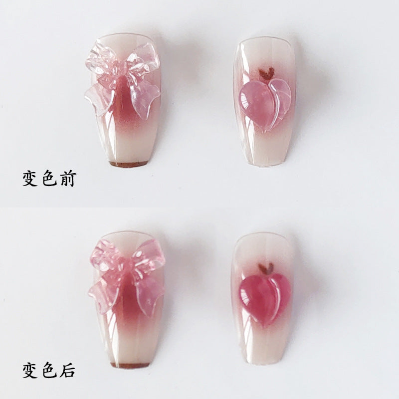 光变蝴蝶结穿戴甲变色桃心指甲贴片美甲片假指甲美甲贴片成品甲片