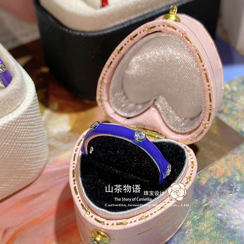 Camellia多巴胺少女境外彩虹锆石时尚百搭手工珐琅不褪色叠带戒指