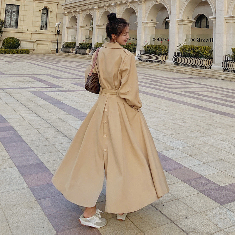 Fashion women's wear Real Shot Large Skirt Windbreaker Dress Women's Mid-Length 2024 Autumn and Winter Clothing New Waist Trimming Fashion Fashion Coat