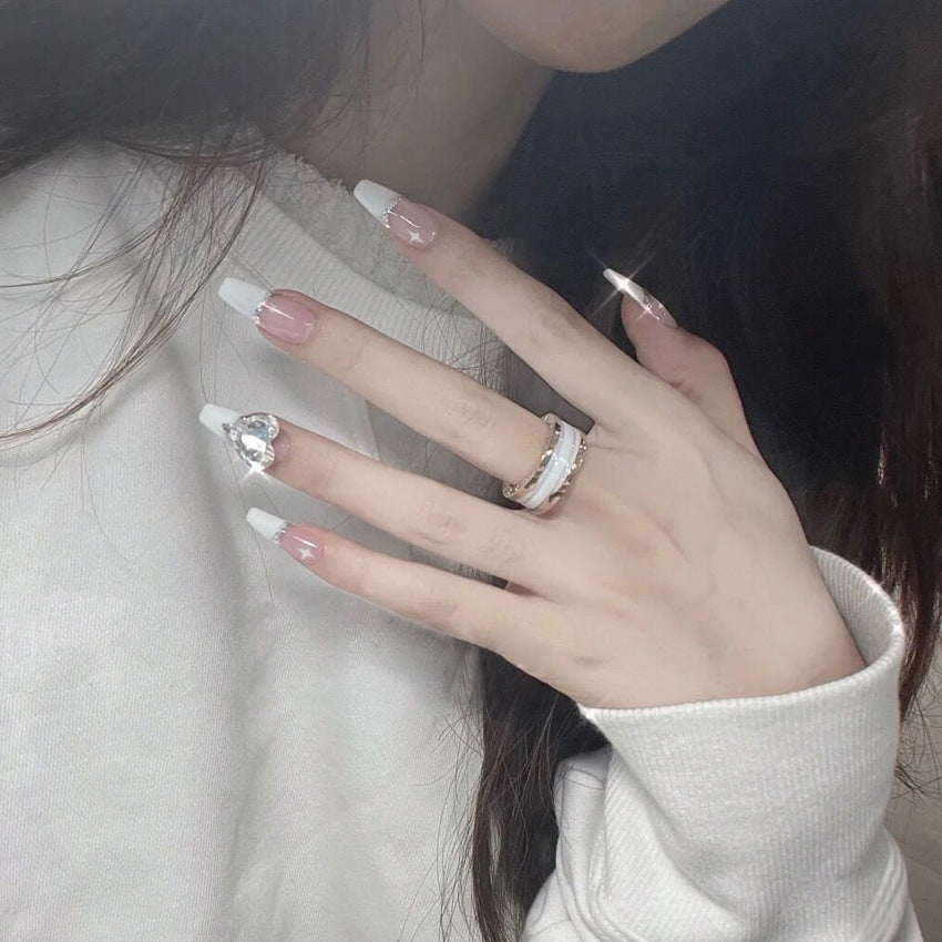 Fashion  nail Wear Armor Nail Stickers Nail Patch Fake Nails Detachable Peach Heart Long Nail Sticker X29