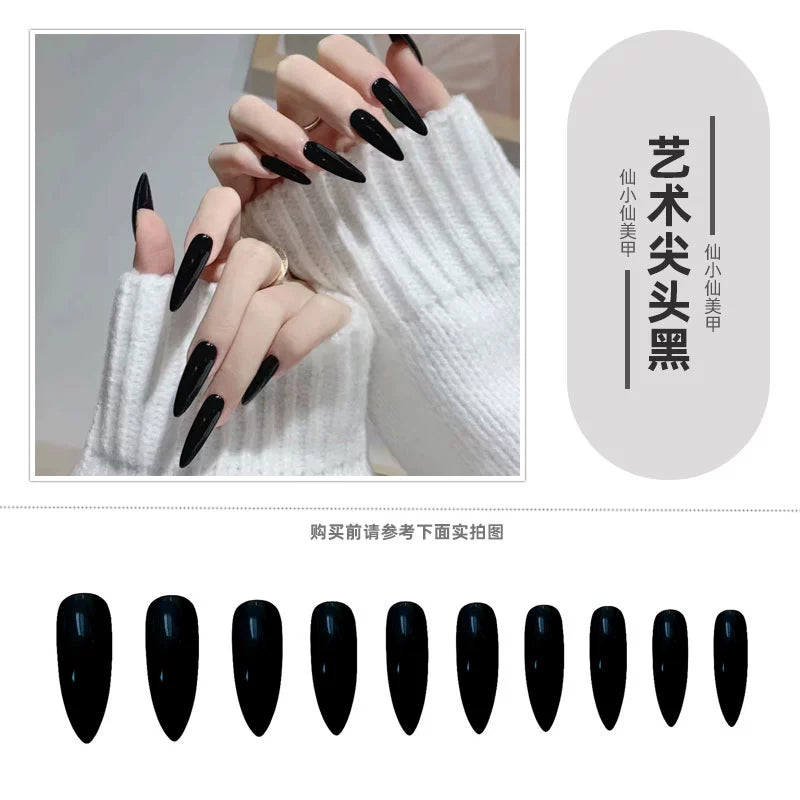 (Hand-made nail)猩红玛丽尖头欧美风暗黑cos舞蹈假指甲片成品延长穿戴美甲贴nail