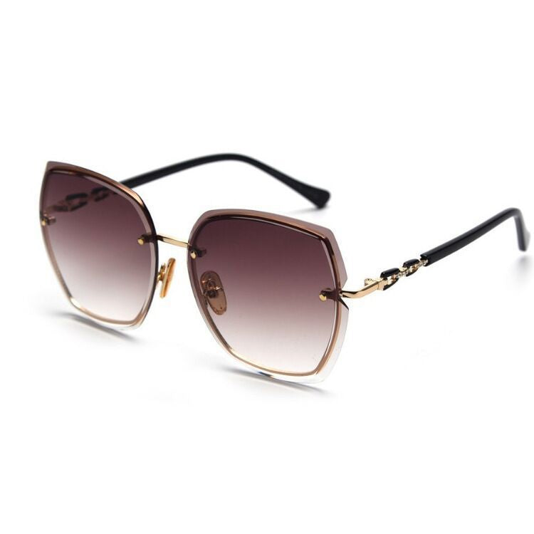 Women's fashion glasses 无框切边太阳镜2023新款女士防晒墨镜显瘦太阳眼镜防紫外线高级感