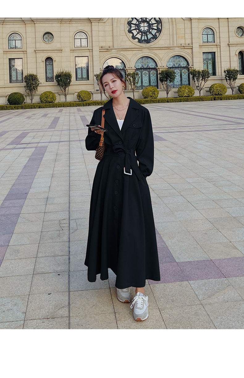 Fashion women's wear Real Shot Large Skirt Windbreaker Dress Women's Mid-Length 2024 Autumn and Winter Clothing New Waist Trimming Fashion Fashion Coat