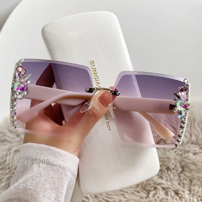 Women's fashion glasses 镶钻太阳镜女士欧美大框跨境侧边闪亮点高级感墨镜女遮阳防紫外线