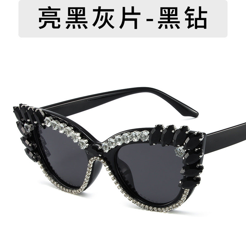 Women's fashion glasses 2023秋季新款欧美猫眼镶钻防蓝光平光镜跨境时尚网红 ins装饰眼镜