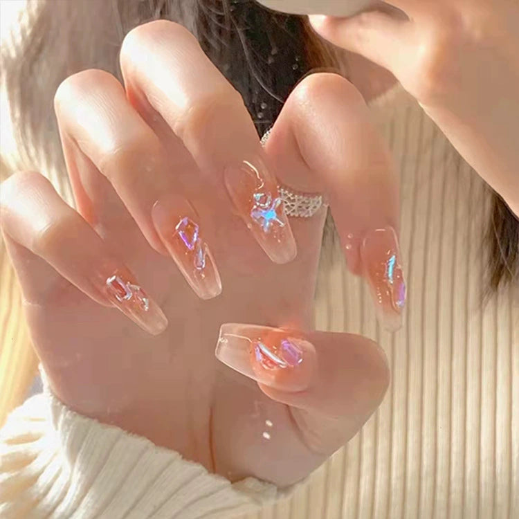 (Hand-made nail) French nail armor long black small fragrance simple white high-grade sense nail piece bride pregnant woman finished product.