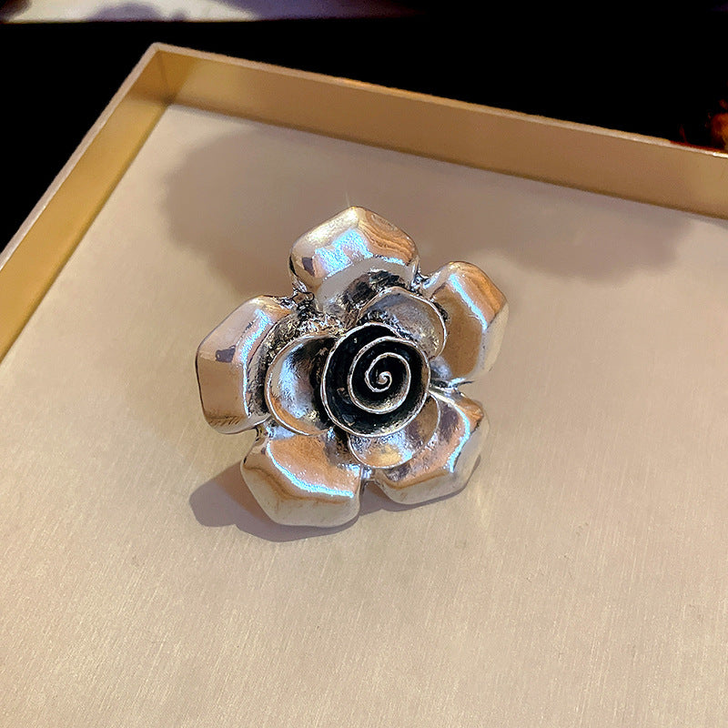 银针金属花朵冷淡风耳环欧美小众夸张耳钉新款个性设计感耳饰批发