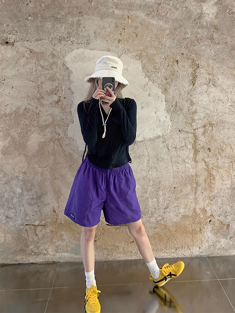 Dopamine pants Free shipping Tattoo Dopamine sports casual pants women's summer pink quick-drying pants five-point pants beach wide-leg pants shorts pants