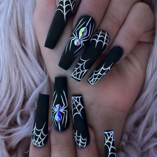 Fashion  nail Dark Spider Halloween Wear Nail Sweet Cool Nail Piece Fake Nail Patch Wear Nail Finished Product Wholesale B67
