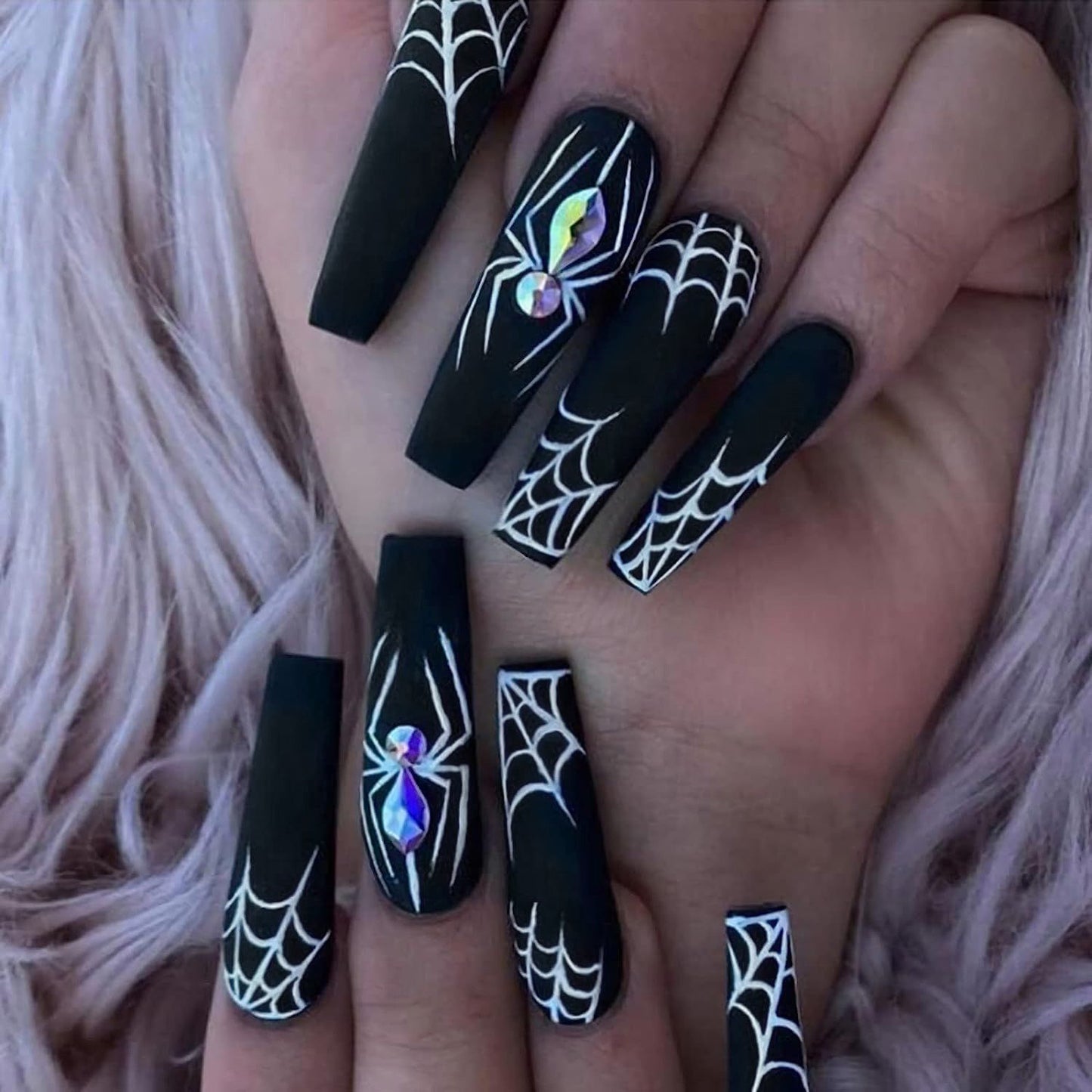 Fashion  nail Dark Spider Halloween Wear Nail Sweet Cool Nail Piece Fake Nail Patch Wear Nail Finished Product Wholesale B67