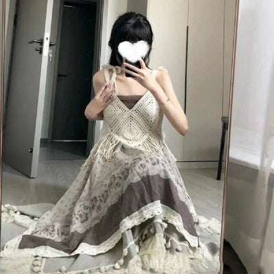 Dopamine tops Free shipping Tattoo Summer dopamine high-value fringed small suspender small fragrant versatile retro sweet hook-up hollow vest top
