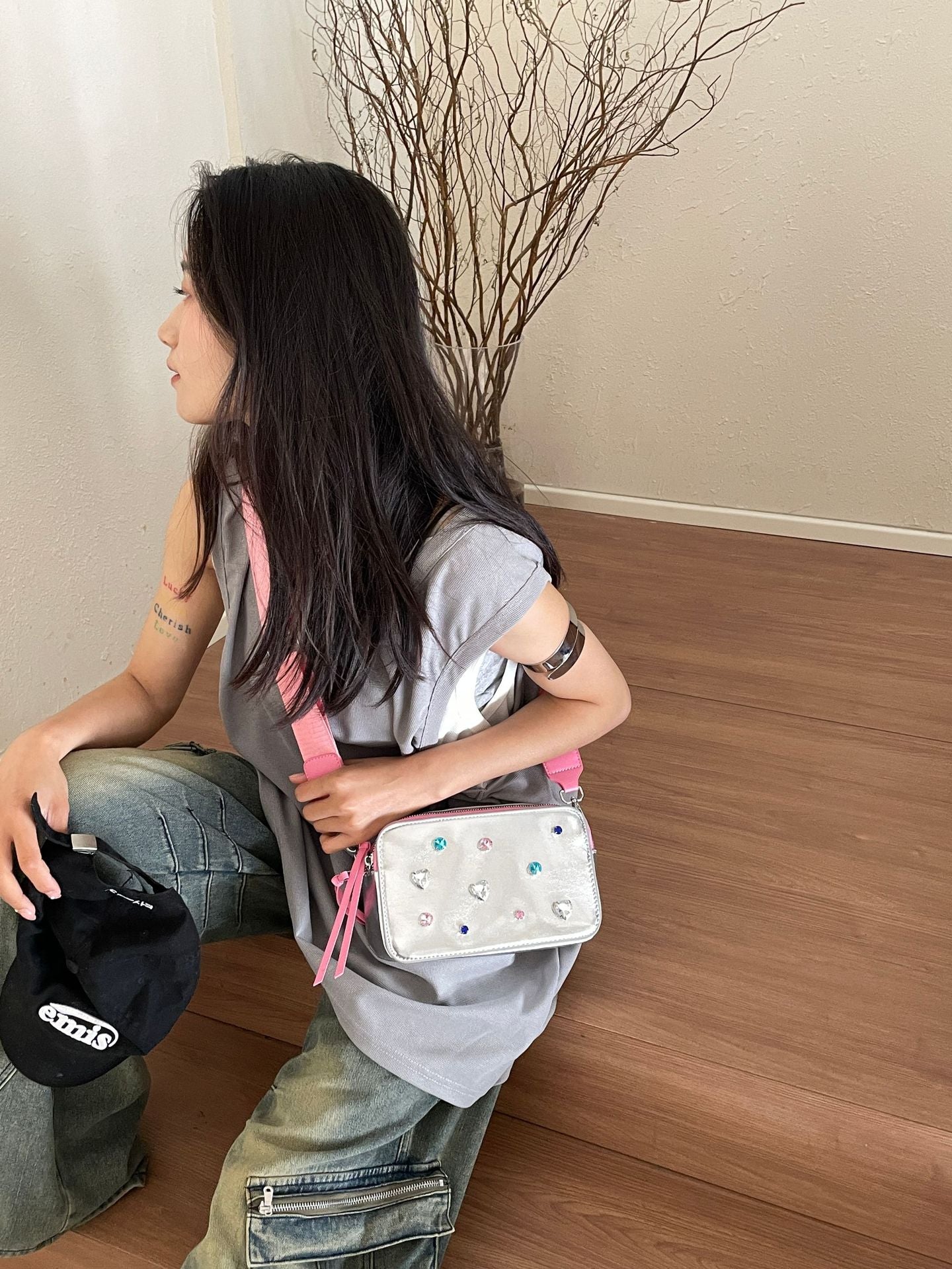 Dopamine Bag Free shipping Tattoo Popular dopamine contrasting color trend camera bag new women's bag fashion letter color block splicing small square bag messenger bag
