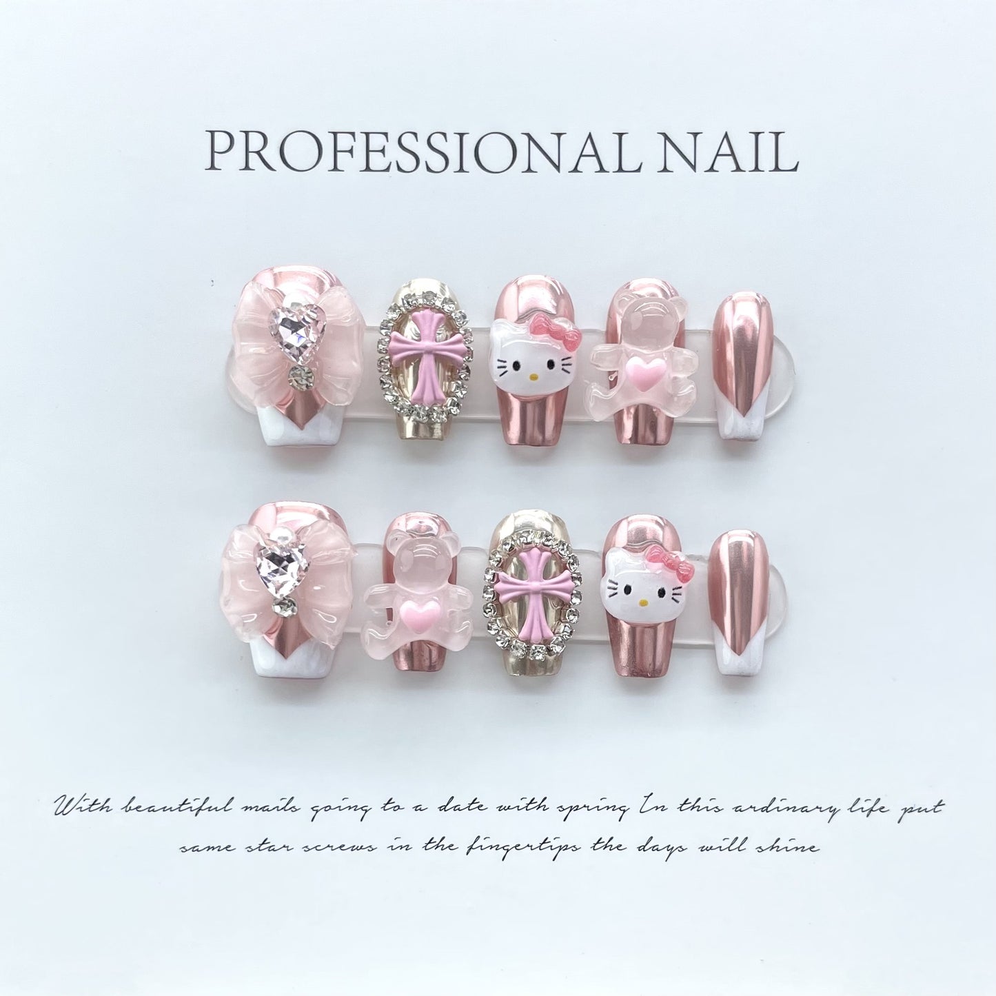 (reusable nail)"Handmade real shot" handmade nail cartoon cute Hello Kitty hug bear Croce cross bow