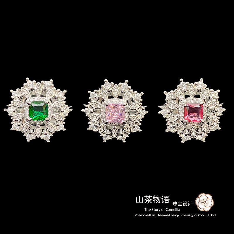 Camellia宫廷复古百搭马尾裙祖母绿戒指 镀金微镶绿尖晶小巧精致