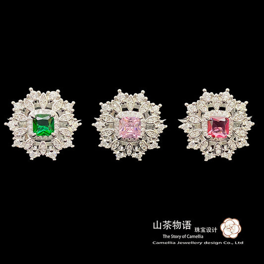 Camellia宫廷复古百搭马尾裙祖母绿戒指 镀金微镶绿尖晶小巧精致