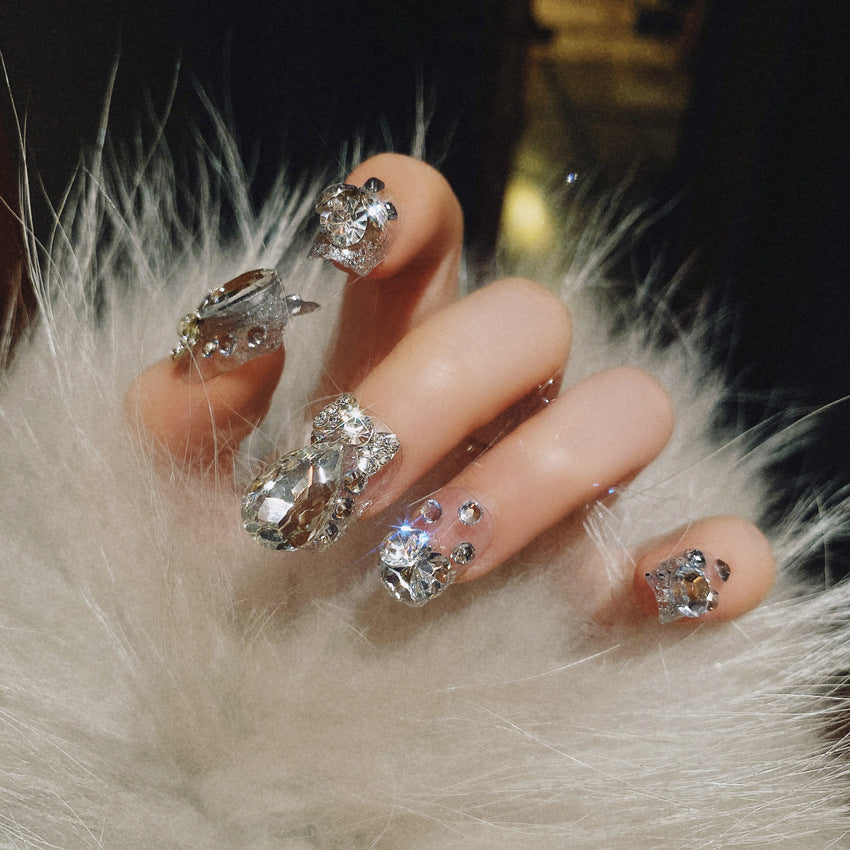 Fashion  nail Shining Finished Manicure 24 Pieces Bride Fake Nails Wholesale Wear Nail Gem Bride Nail Stickers U37