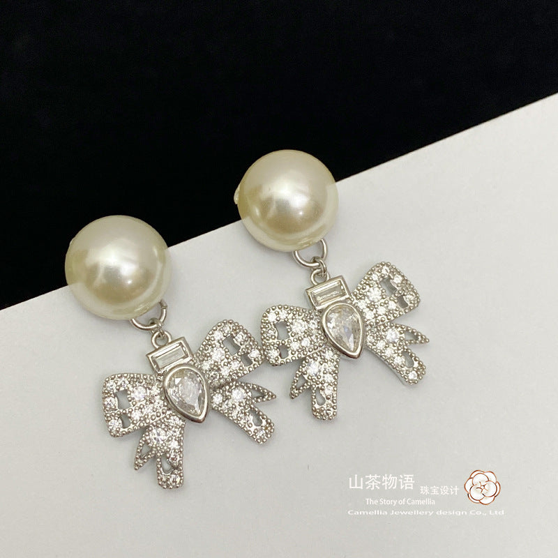 珠宝首饰山茶小红书同款超闪轻奢MIUMIU蝴蝶结银针耳钉  仙女必备法式套装