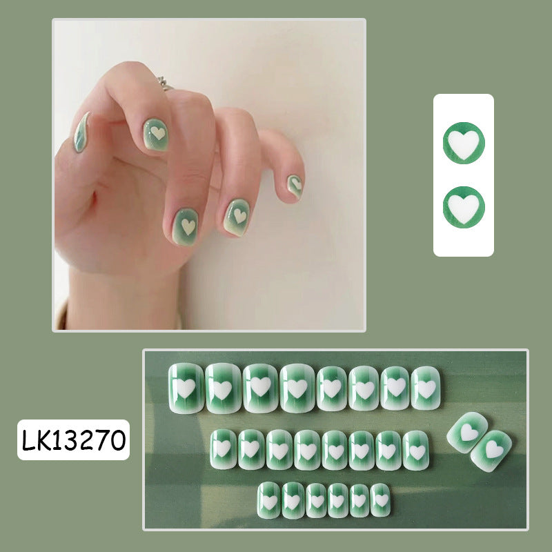 抹茶慕斯穿戴甲爱心短款指甲贴片腮绿美甲片假指甲美甲贴成品甲片