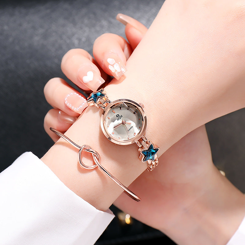 Fashion women's watchWomen's Bracelet Watch Fashion Trend Korean Style Student Girlfriends Blue Lucky Star Internet Influencer Cold Style Watch Fresh