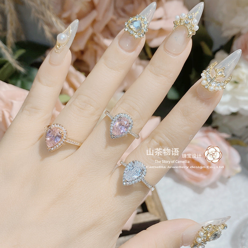 Camellia港风少女百搭仿真钻婚戒 镀PT950镶锆石璀璨时尚精致戒指