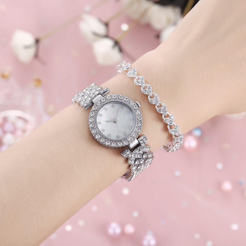 Fashion women's watchNew Diamond Bracelet Watch Two-Piece Suit Women's Fashion Watch Trend Women's Watch with Rhinestones Cross-Border Hot Quartz Watch