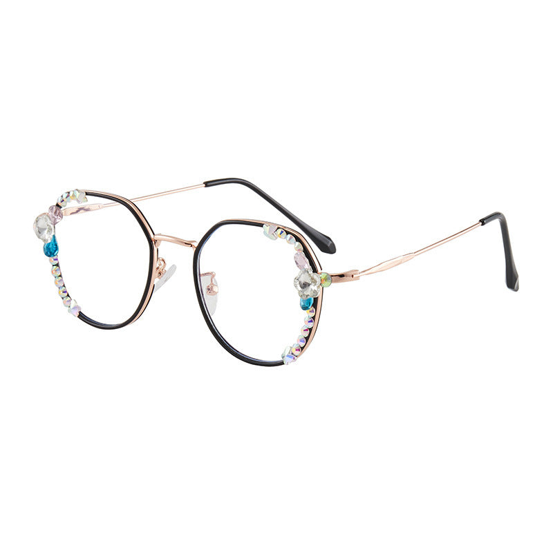 Women's fashion glasses新款镶钻防蓝光辐射近视眼镜框女韩版潮平光镜电脑保护眼睛