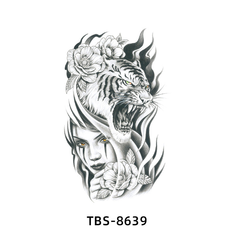 Free shipping Tattoo New Wholesale Small Flower Arm Waterproof Tattoo Sticker Half Sleeve Arm Back Color Animal Skull European and American Tattoo Sticker Paper