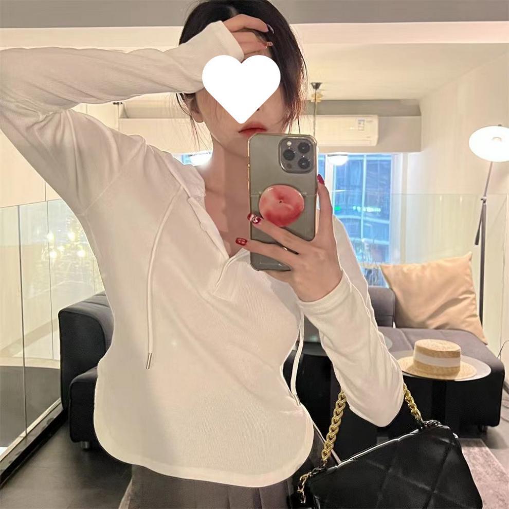 Dopamine tops Free shipping Tattoo Hooded bottoming shirt women's autumn Korean version 2024 new design slim T-shirt sweet cool babes long-sleeved top tide
