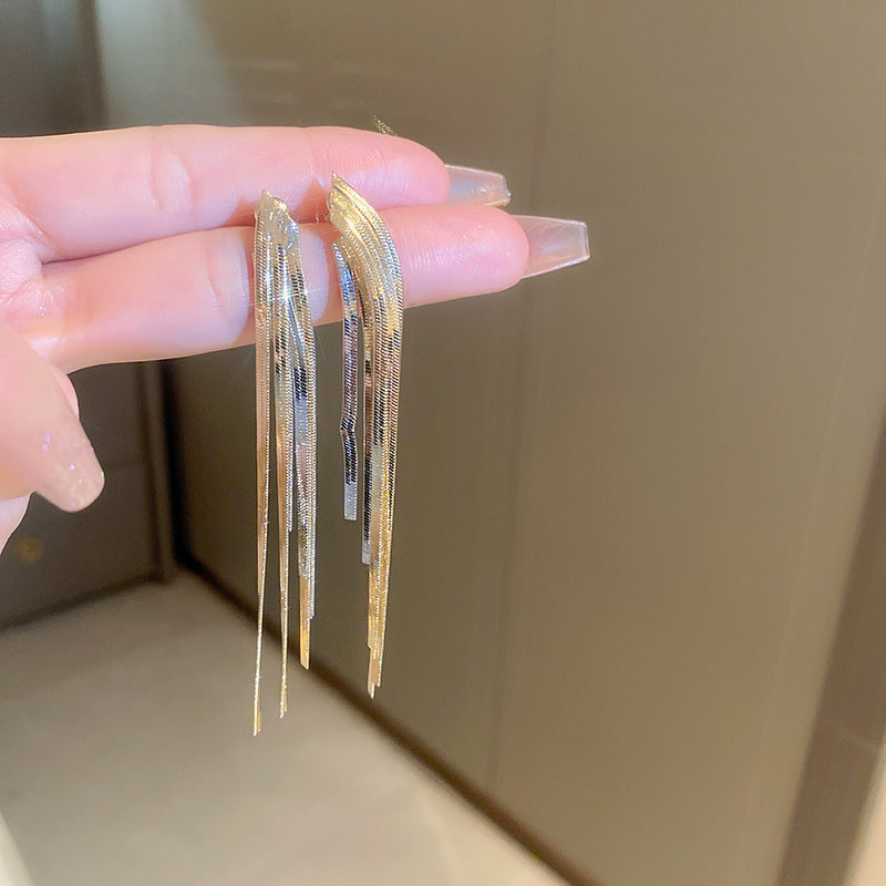 银针欧美夸张满钻流苏耳环潮流设计感新娘珍珠耳坠冷淡风晚宴耳饰