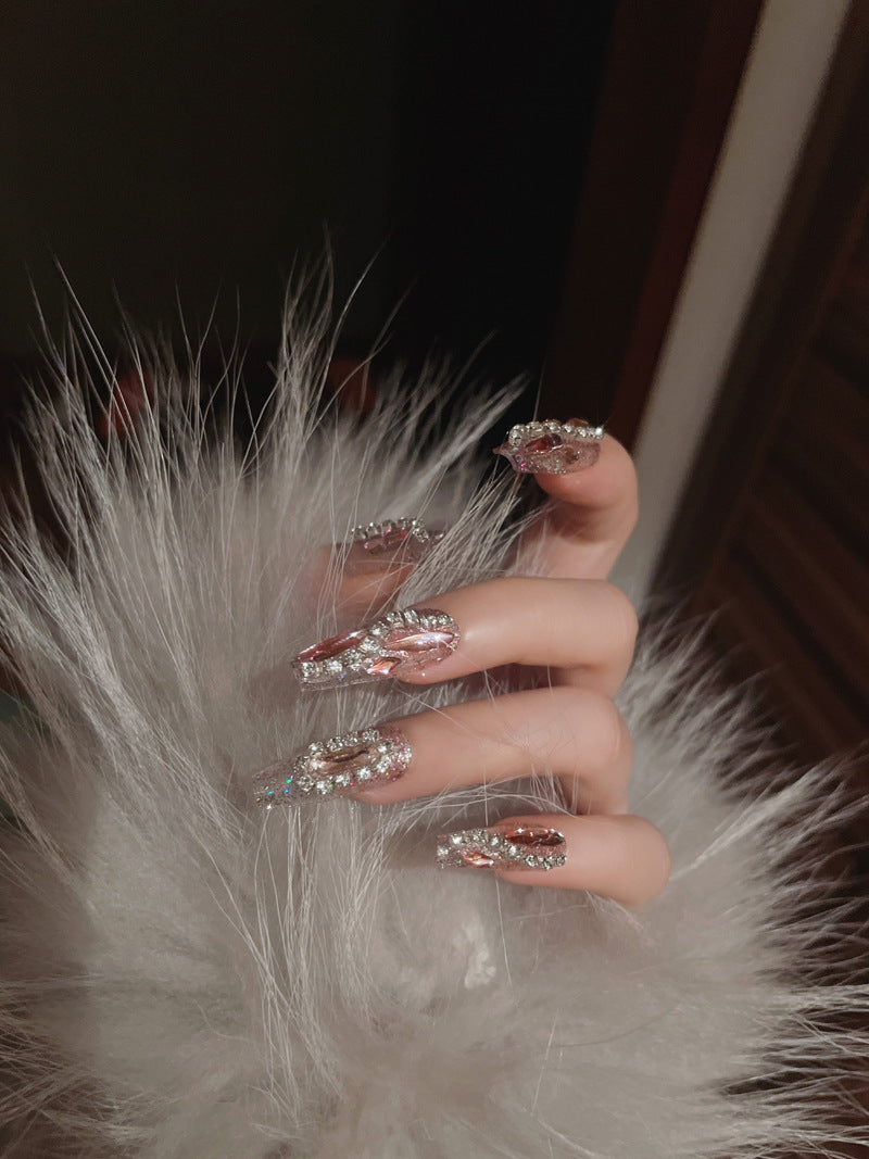 Fashion  nail Manicure Wear Nail Ins Advanced Pure Desire Wind Nail Patch Finished Product Wear Nail Full Diamond Big Diamond Nail Stickers U3