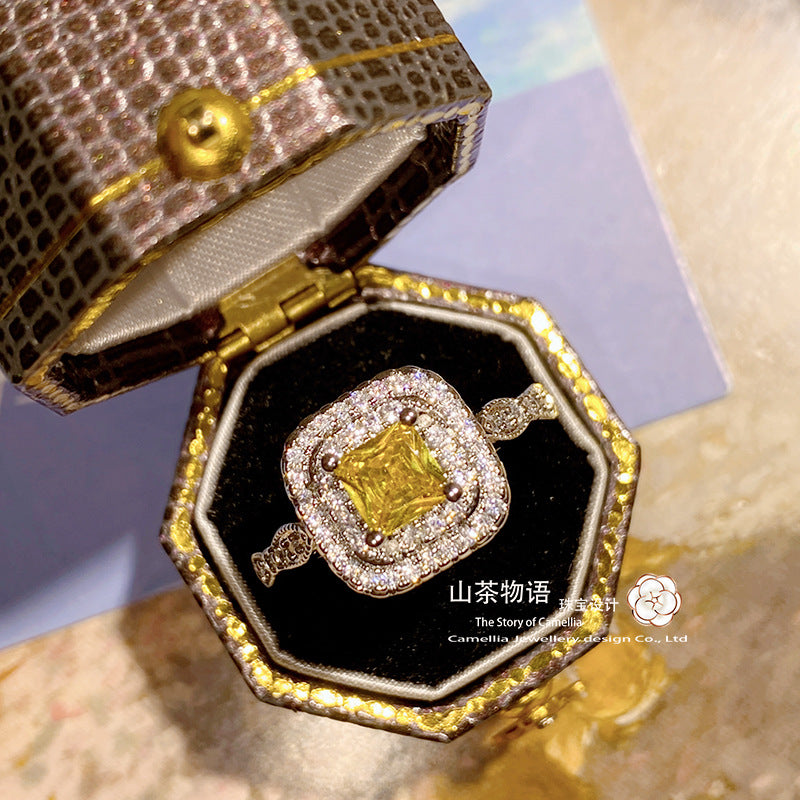 Camellia中东土豪同款粉粉2.0Ct方钻戒指 多切面璀璨手工镶钻指环