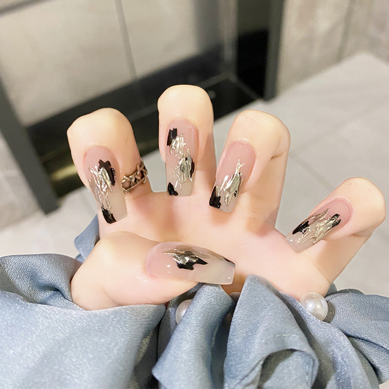 流星坠落银色亮面春夏穿戴甲指甲贴片美甲片假指甲美甲贴成品甲片
